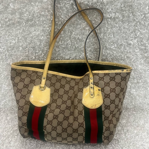 GUCCI JOLLY SHERRY LINE GG CANVAS/PATENT LEATHER TOTE BAG - Picture 1 of 16